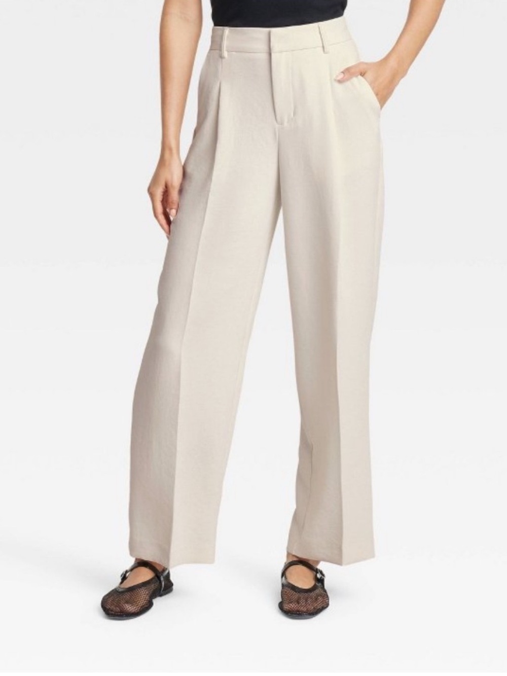 A New Day Wide-Leg Cream Tailored Pants